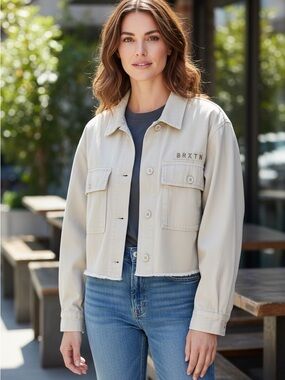 BRIXTON Women's Light Beige Cropped Utility Jacket size medium